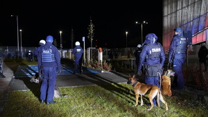 policjanci w trakcie zabezpieczenia meczu