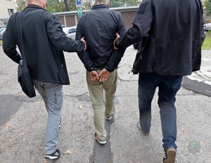 Kryminalni  prowadzą zatrzymanego